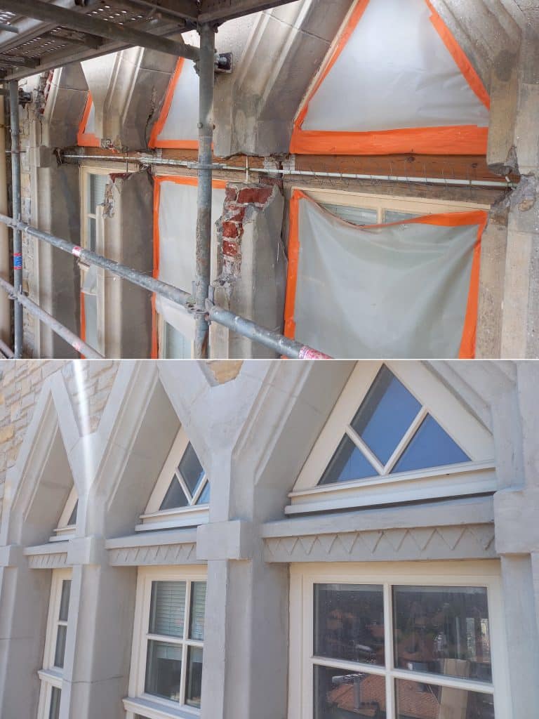 restauration d'une moulure en ciment au mortier fibré